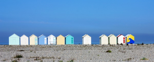 Cayeux-sur-mer. Cabines de plage. Picardie. Somme. Hauts-de-France