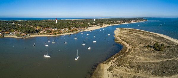 Vue aérienne, Village de pêcheurs et plage du Mimbeau, Cap Ferret, bassin d’Arcachon, Lege Cap Feret, Gironde